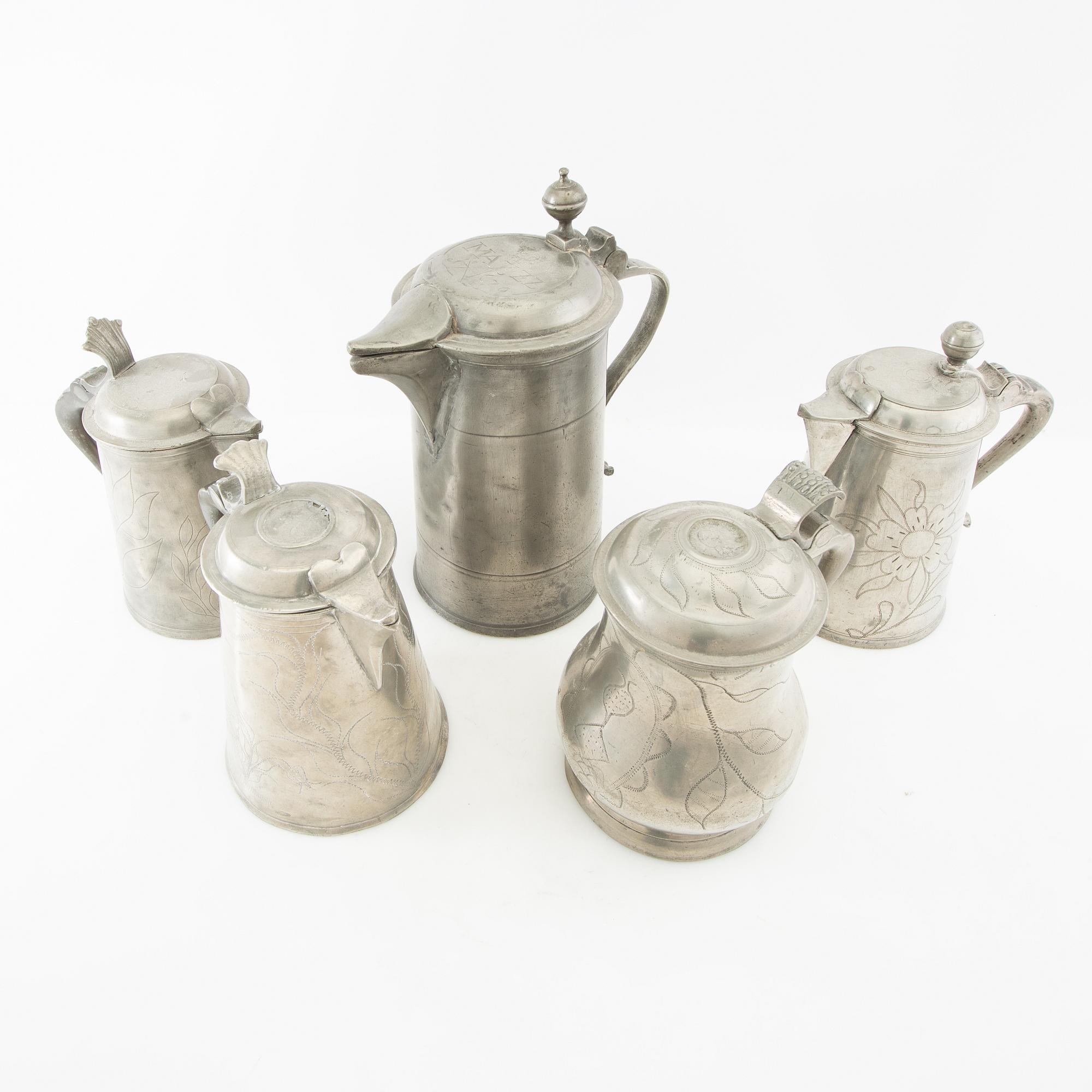 Candle holders 5 pcs Sweden/Germany 19th century tin.