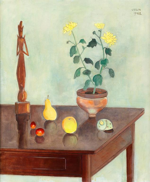 Einar Jolin, Still life with figurine and fruits.