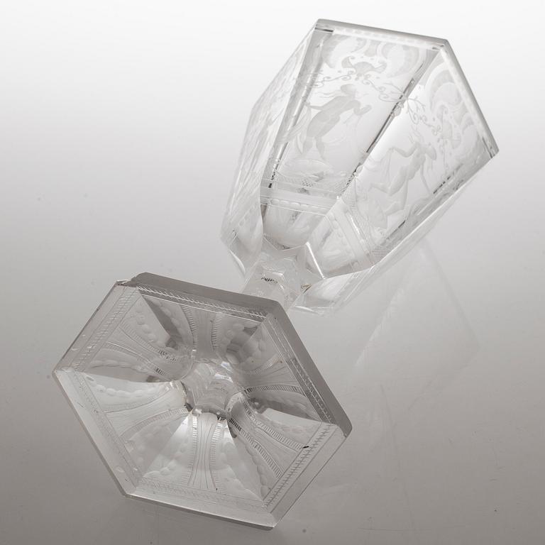 A glass vase, "Sex Gracer" by Simon Gate, Orrefors, second quarter of the 20th century.