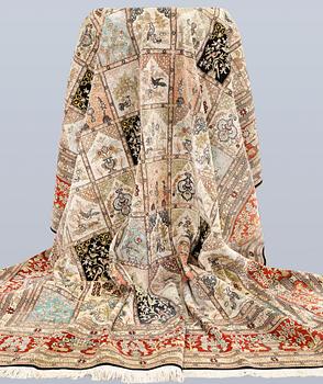 An oriental silk carpet, approx. 376 x 274 cm.