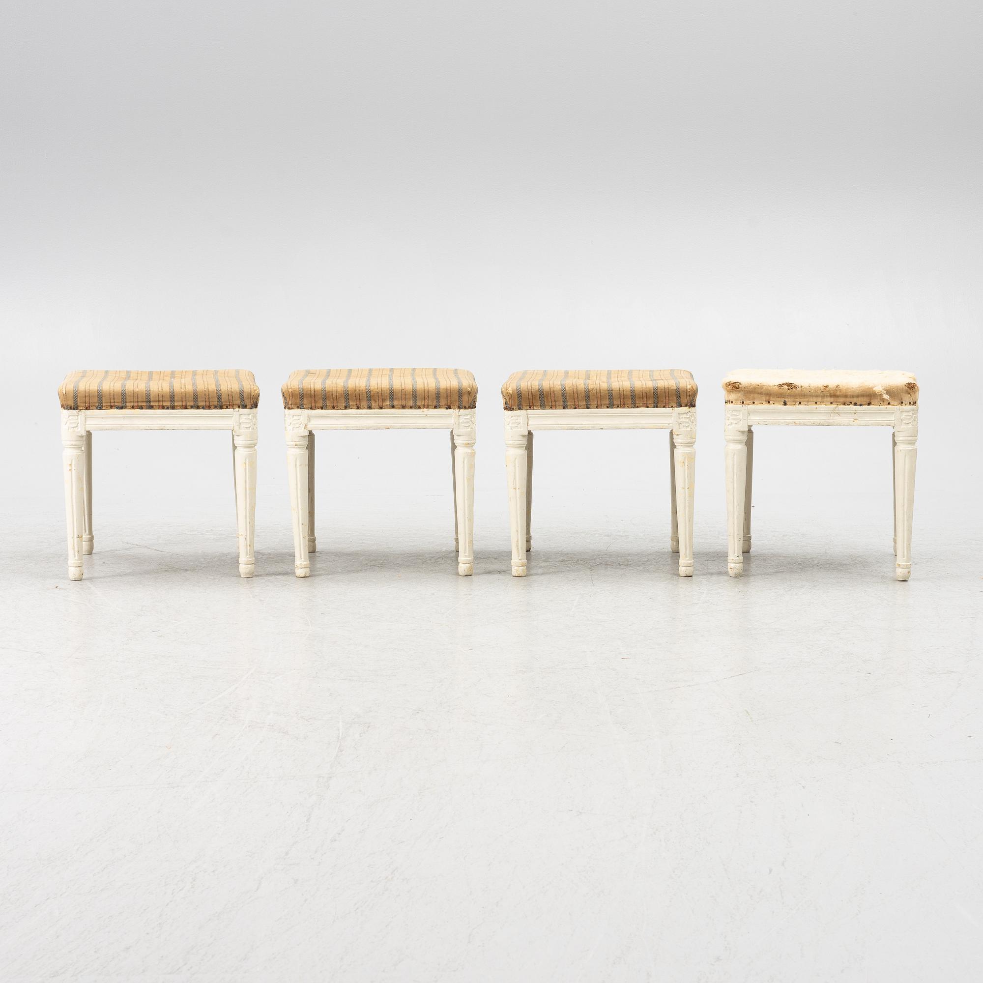 A set of four Gustavian stools, early 19th century.