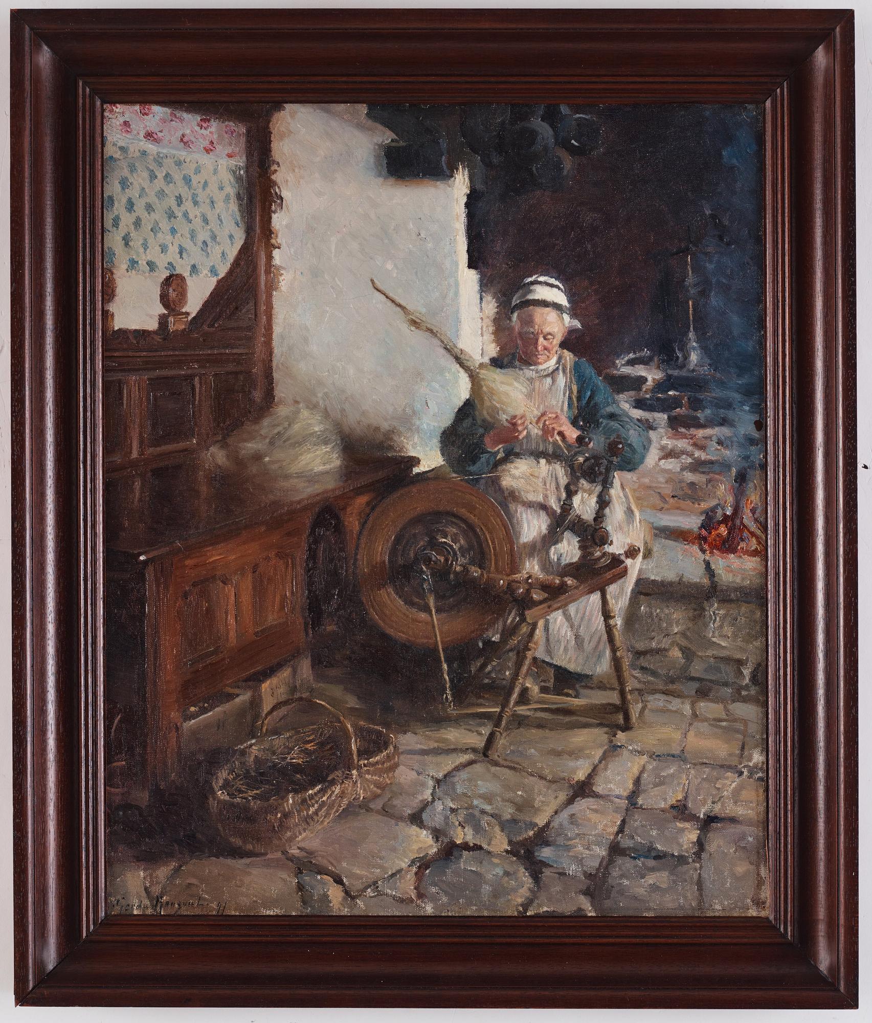 Gerda Roosval-Kallstenius, At the spinning wheel.