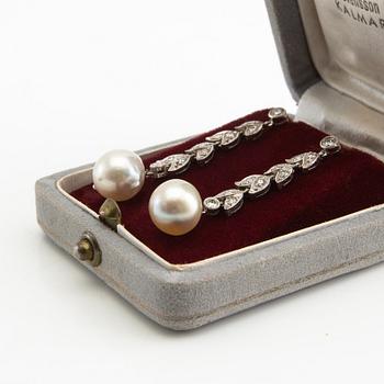 Earrings, a pair, 18k white gold with pearls and diamonds.