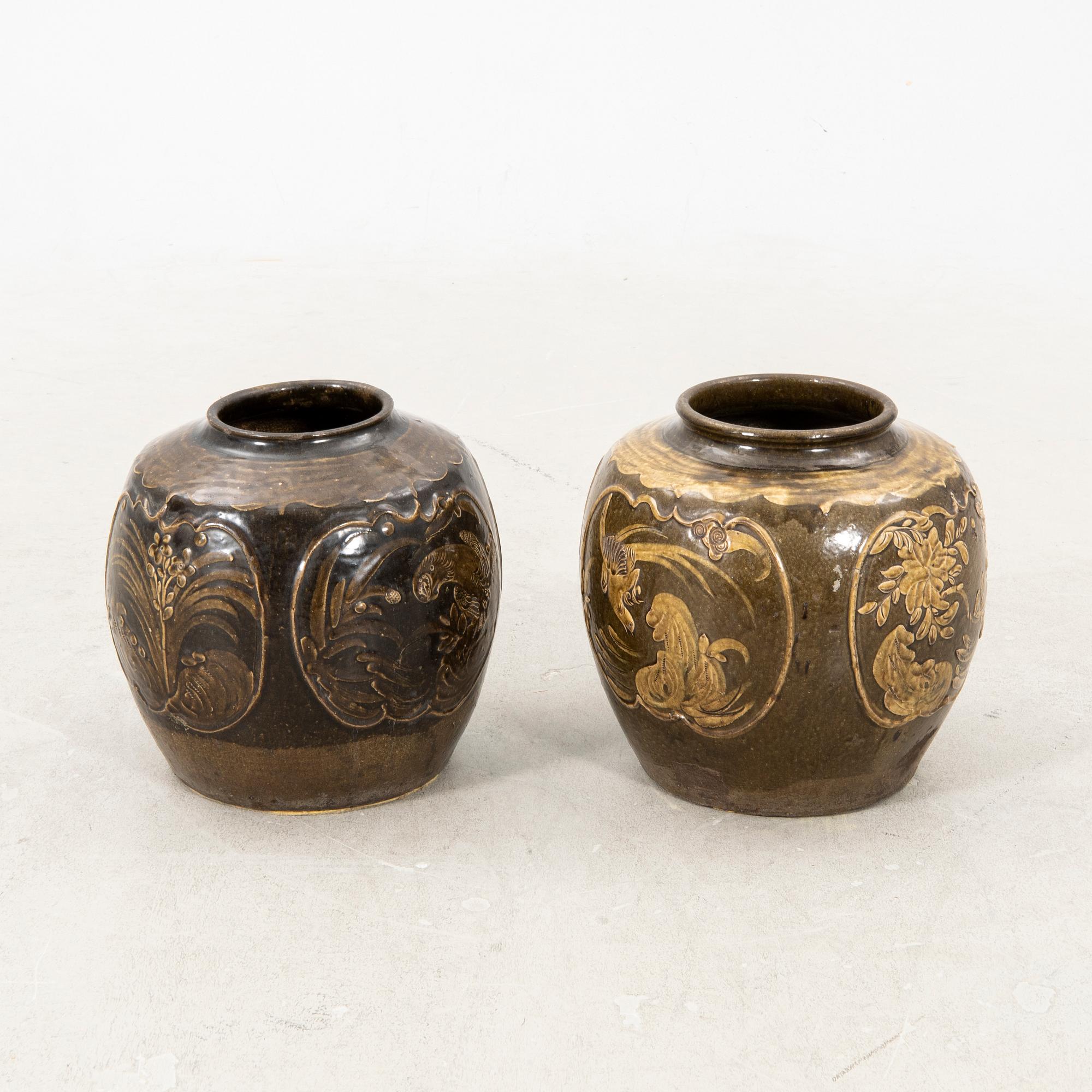 A set of two South east Asian Mrtaban urns 19th century or older.