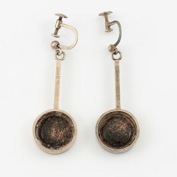 Lars Arby, three pairs of earrings, sterling silver and enamel, Gothenburg 1967 and 1969.