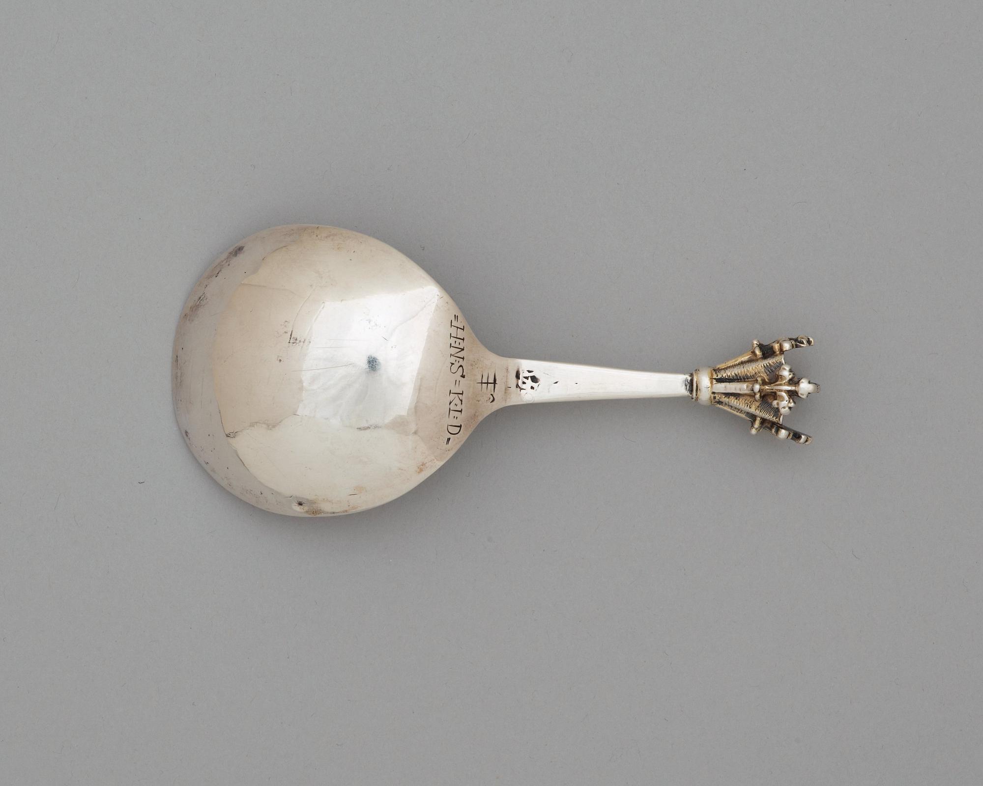 A Skandinavian 17th century parcel-gilt spoon, unidentified makers mark.