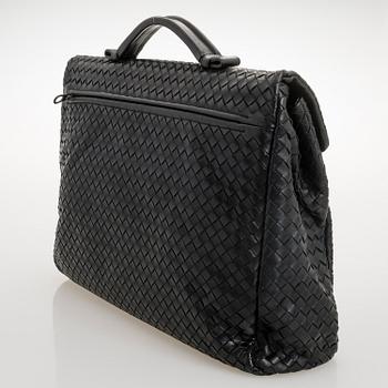 BOTTEGA VENETA Black Intrecciato Leather Briefcase.