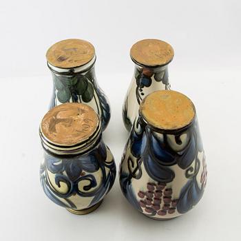 Vases 4 pcs blue Danico Denmark 1910s/20s glazed ceramic.