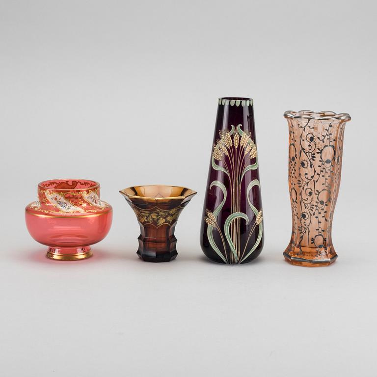 A set of four Art Nouveau glass vases.