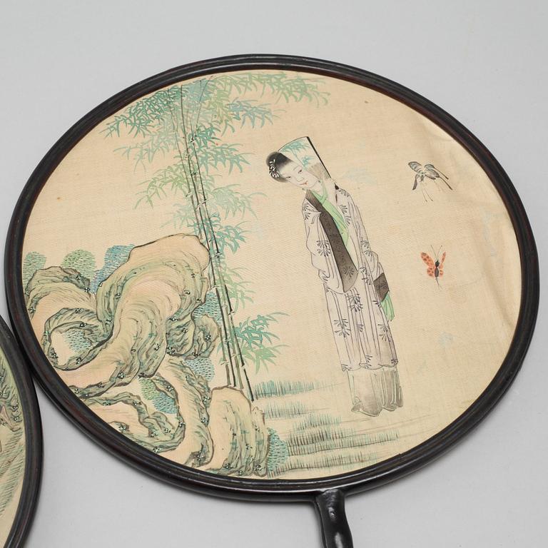 A set of four Chinese fans, late Qing dynasty.