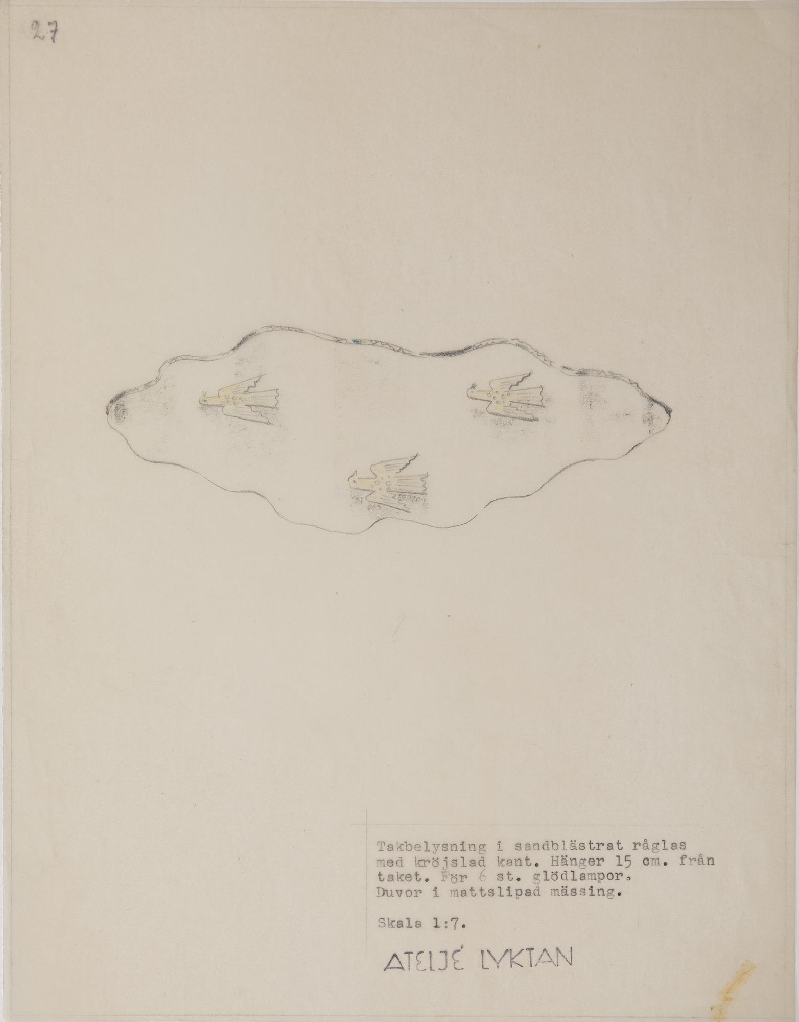 Hans Bergström, takplafond, modell "27", ateljé Lyktan, Åhus 1940-50-tal.