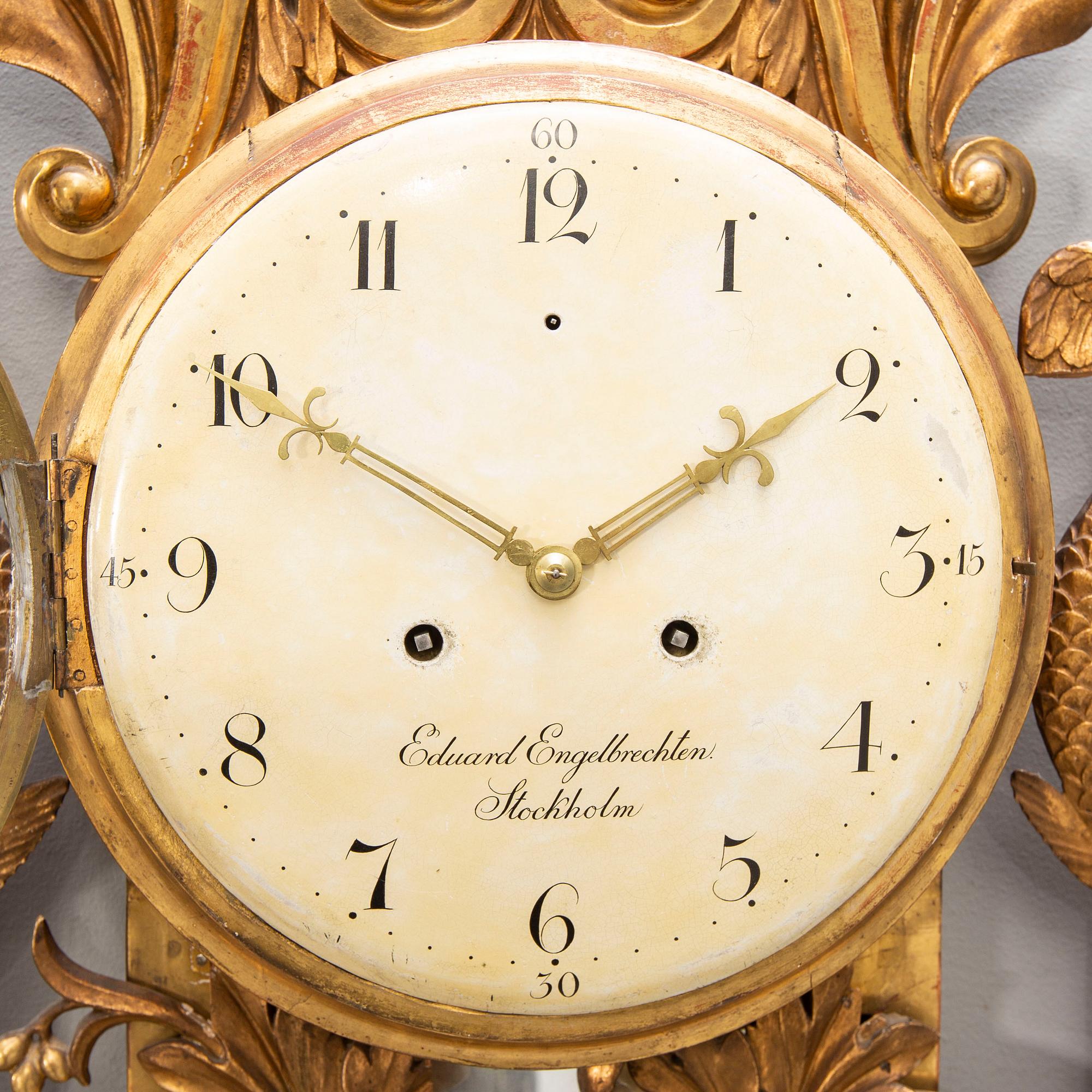 Väggpendyl signerad Eduard Engelbrechten, (verksam i Stockholm 1815-1845). Senempire.