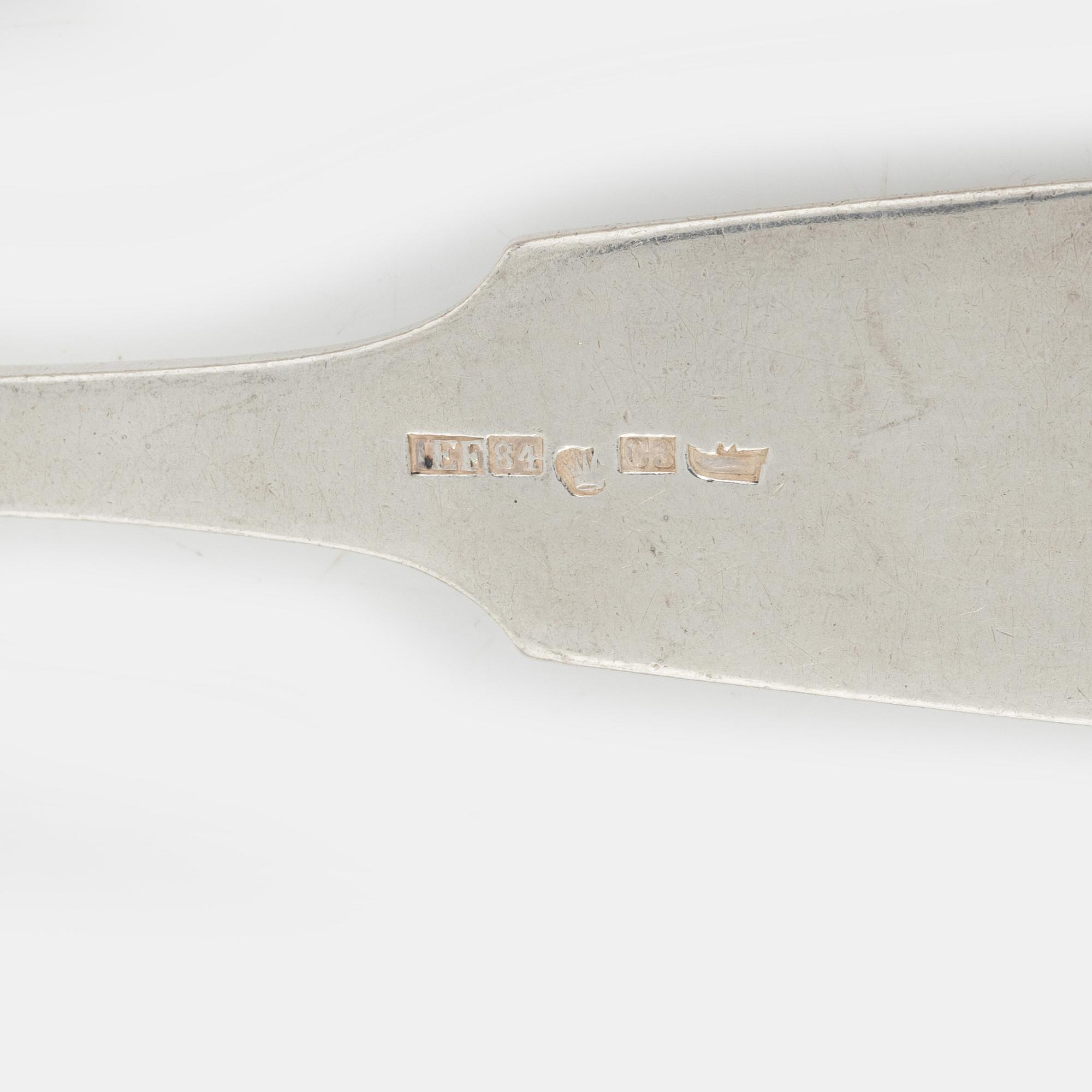 Bestickservis, 76 delar, silver, Finland och Ryssland, mestadels Johan Edvard Fagerroos, Helsingfors, 1860.