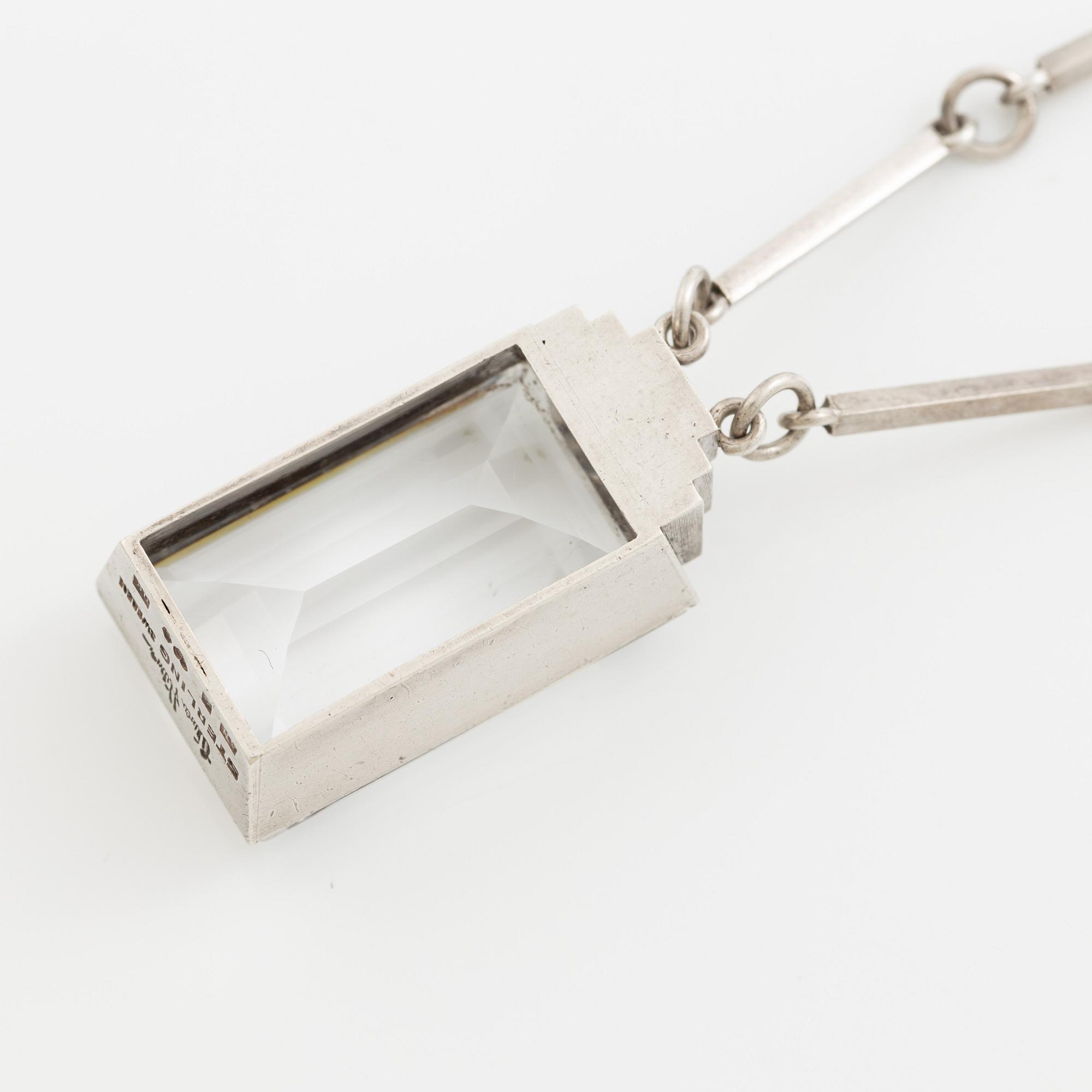 Wiwen Nilsson, a necklace, silver with rock crystal, Lund 1942.