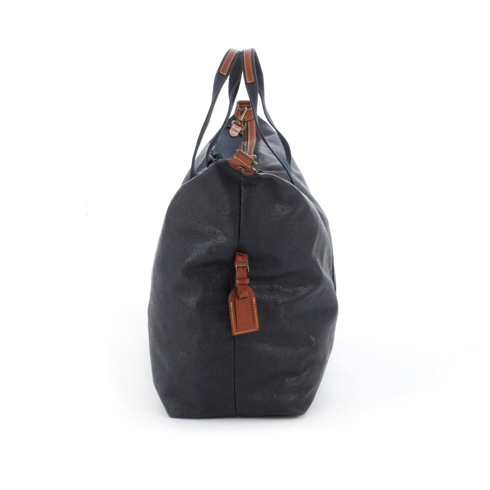 MULBERRY, dark blue leather weekendbag.