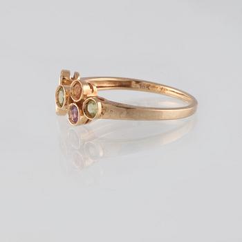 RING, 18K guld med fasettslipade citriner, ametister och troligen peridoter, Iduna, Varberg. Vikt 2,4 gram.