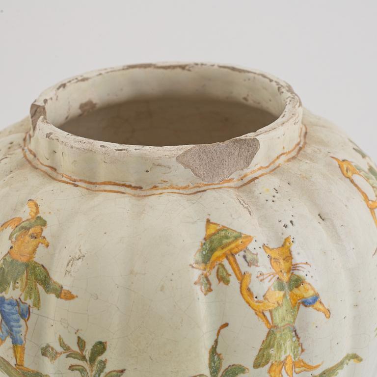 A faience pot, 18th century.