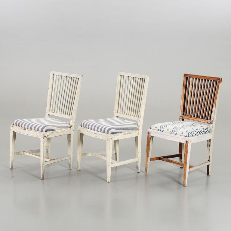 EPHRAIM STÅHL. THREE SIGNED GUSTAVIAN CHAIRS.