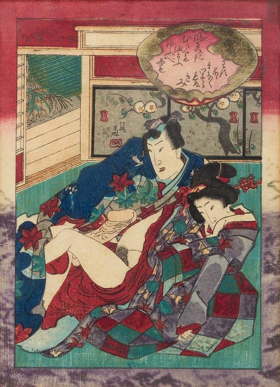 Unidentified artist, two so-called Shunga motifs, erotic scenes, Japan, 19th/20th century.