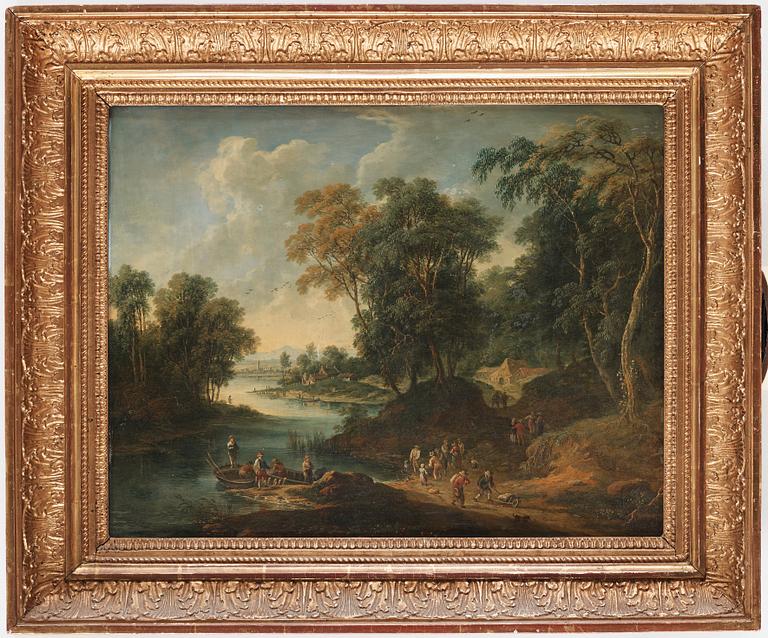 Johann Christian Brand, River landscape with figures.