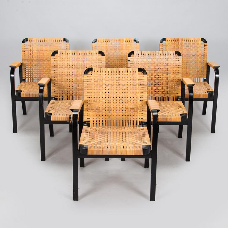 Alvar Aalto, nojatuoleja, 6 kpl, malli 45, Artek 1970-luku.