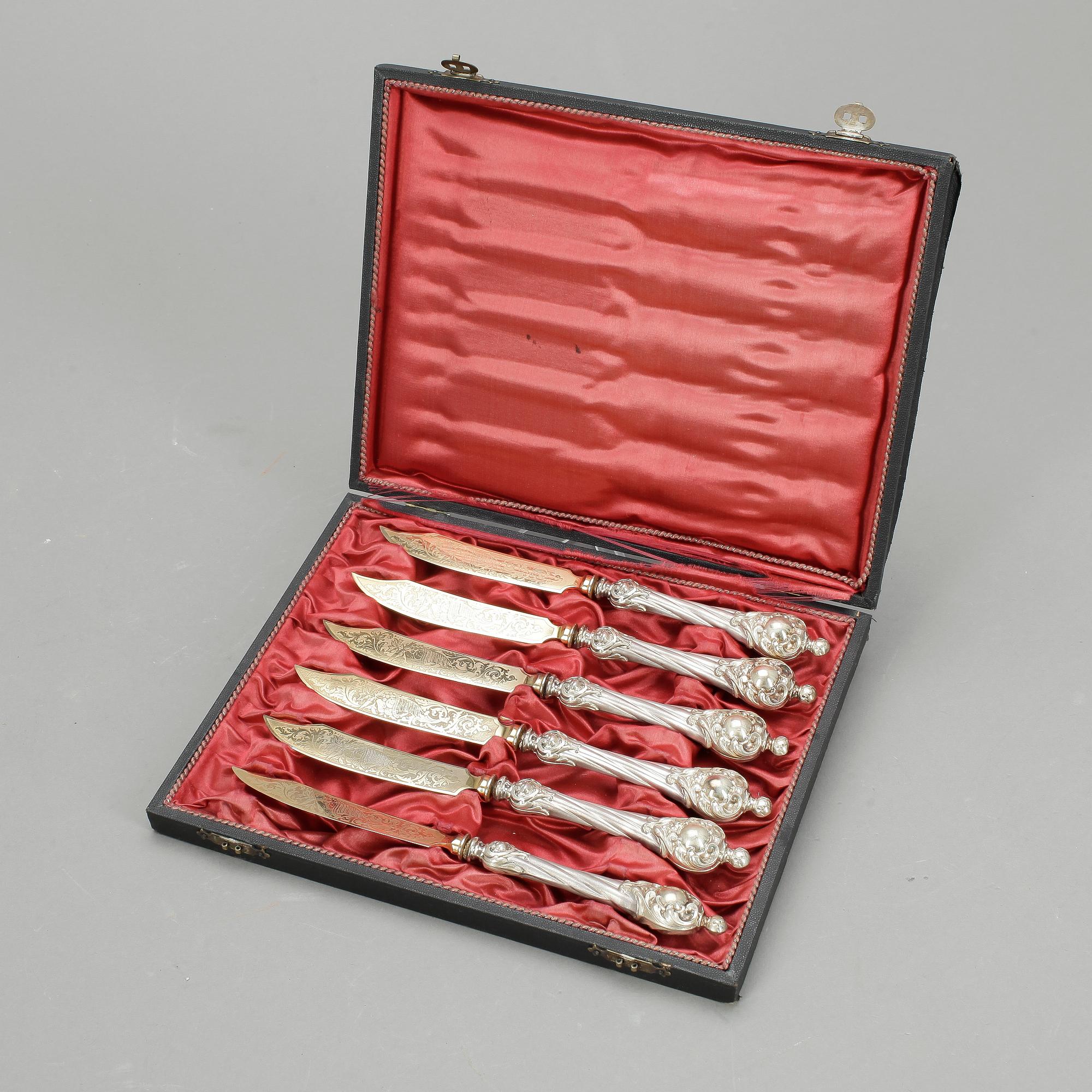 FRUKTKNIVAR, 6 st, silver, svenska importstämplar, kring sekelskiftet 1900.