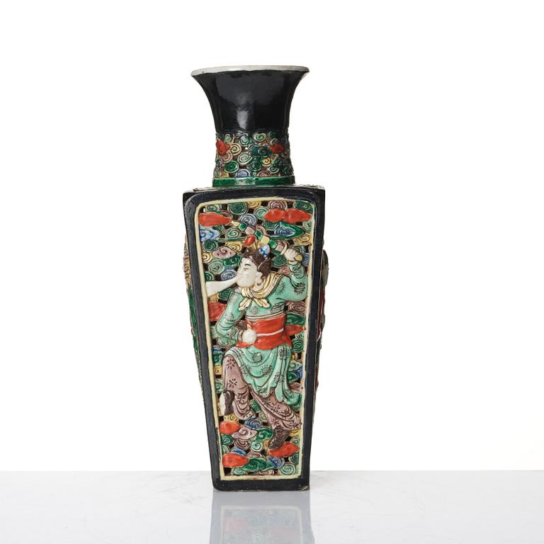 A famille noire pireced vase, Qing dynasty, 19th Century.
