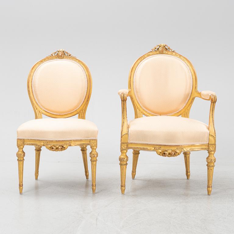 Salongsgrupp, 9 delar, gustaviansk stil, Myrstedt & Stern, Stockholm, 1900-talets början,