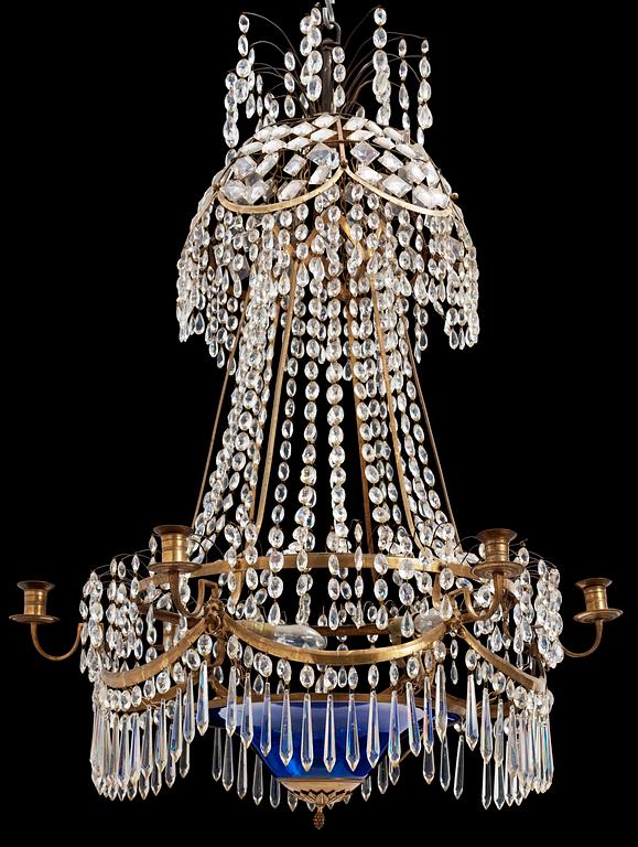 A late Gustavian early 19th Century seven-light chandelier.