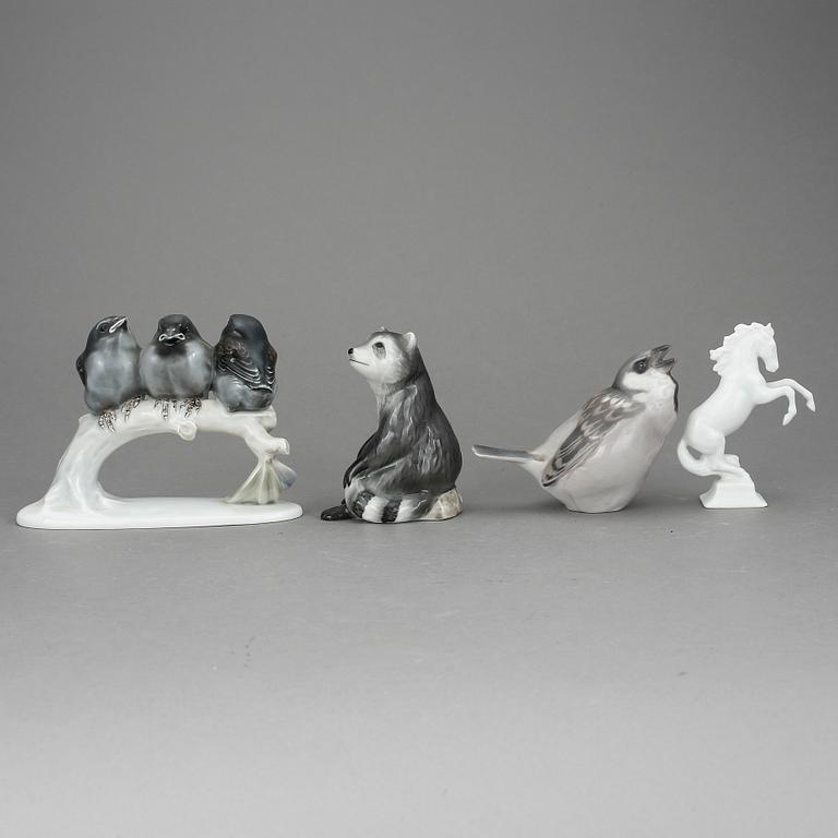 FIGURINER 4 st, porslin. Royal Copenhagen, Bing & Gröndahl, Rosenthal, 1900-tal.