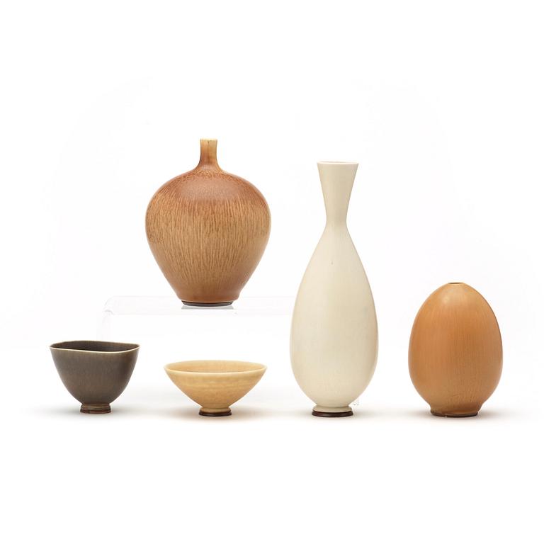 Berndt Friberg, a set of five vases and bowls, Gustavsberg Studio 1944-78.