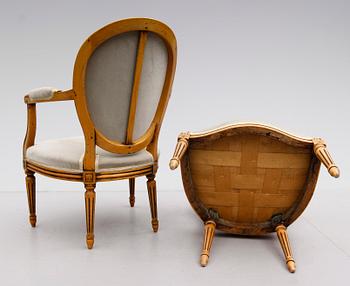 KARMSTOLAR, 1 par, Louis XVI-stil, Frankrike, 1800-tal.