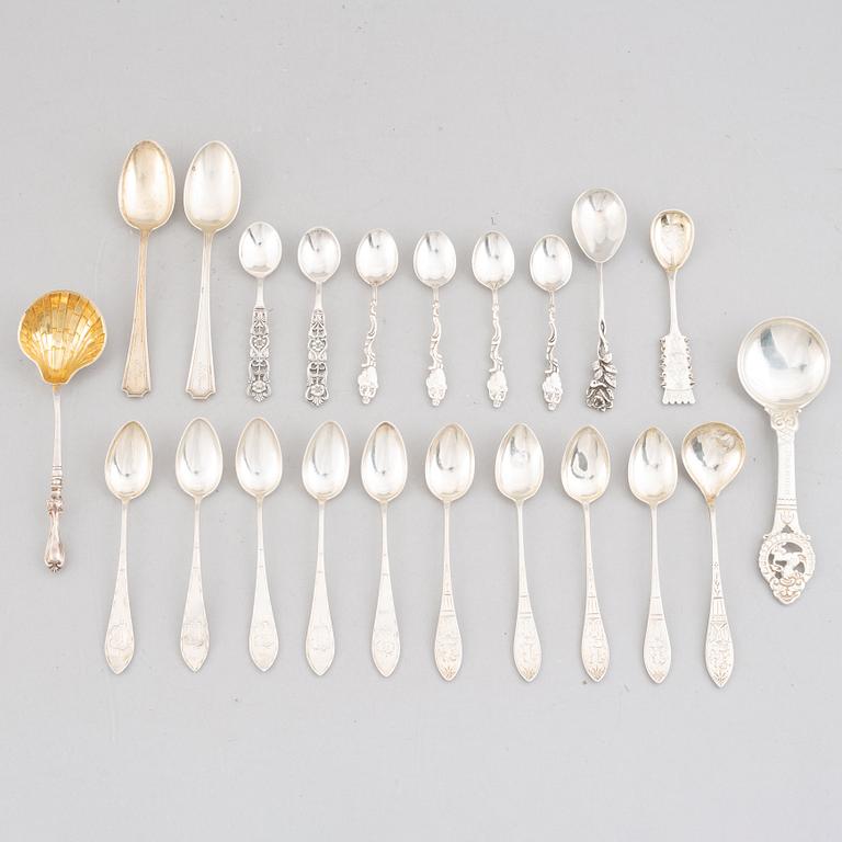 22 silver spoons, mostly Norway and Sweden, 19th-20th century.