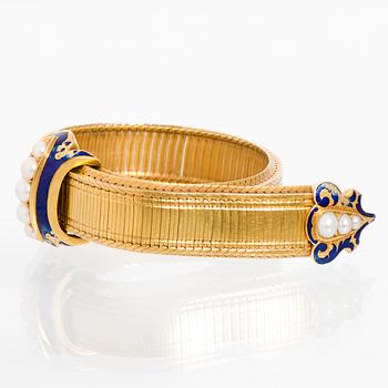 ARMBAND, emalj, pärlor, 18K guld, sent 1800-tal.
