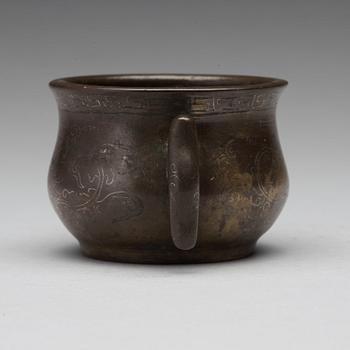 A silver inlay bronze censer, late Qing dynasty.