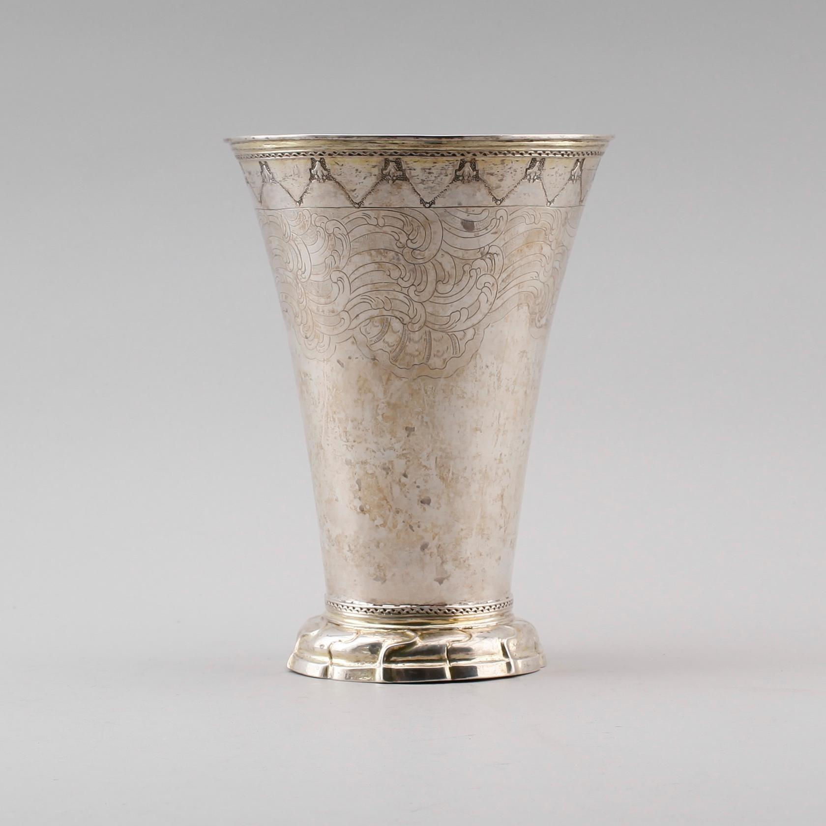 BÄGARE, silver, Lorens Stabeus, Stockholm 1764. Vikt ca 559 gram.