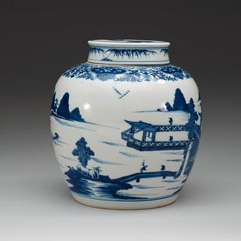 A blue and white jar with cover, Qing dynasty, Jiaqing (1796-1820).