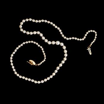PÄRLCOLLIER, odlade doserade pärlor, lås 18 k guld.