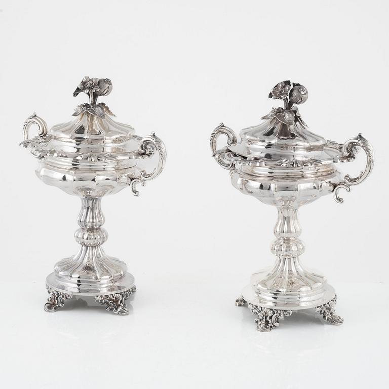 A Pair of Swedish Silver Sugar Bowls, mark of Gustaf Möllenborg (Carl Teodor Féron), Stockholm 1856.