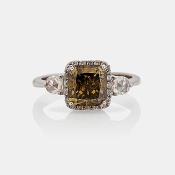 601. A 2.47 ct natural fancy dark brownish yellow/SI2 diamond ring.