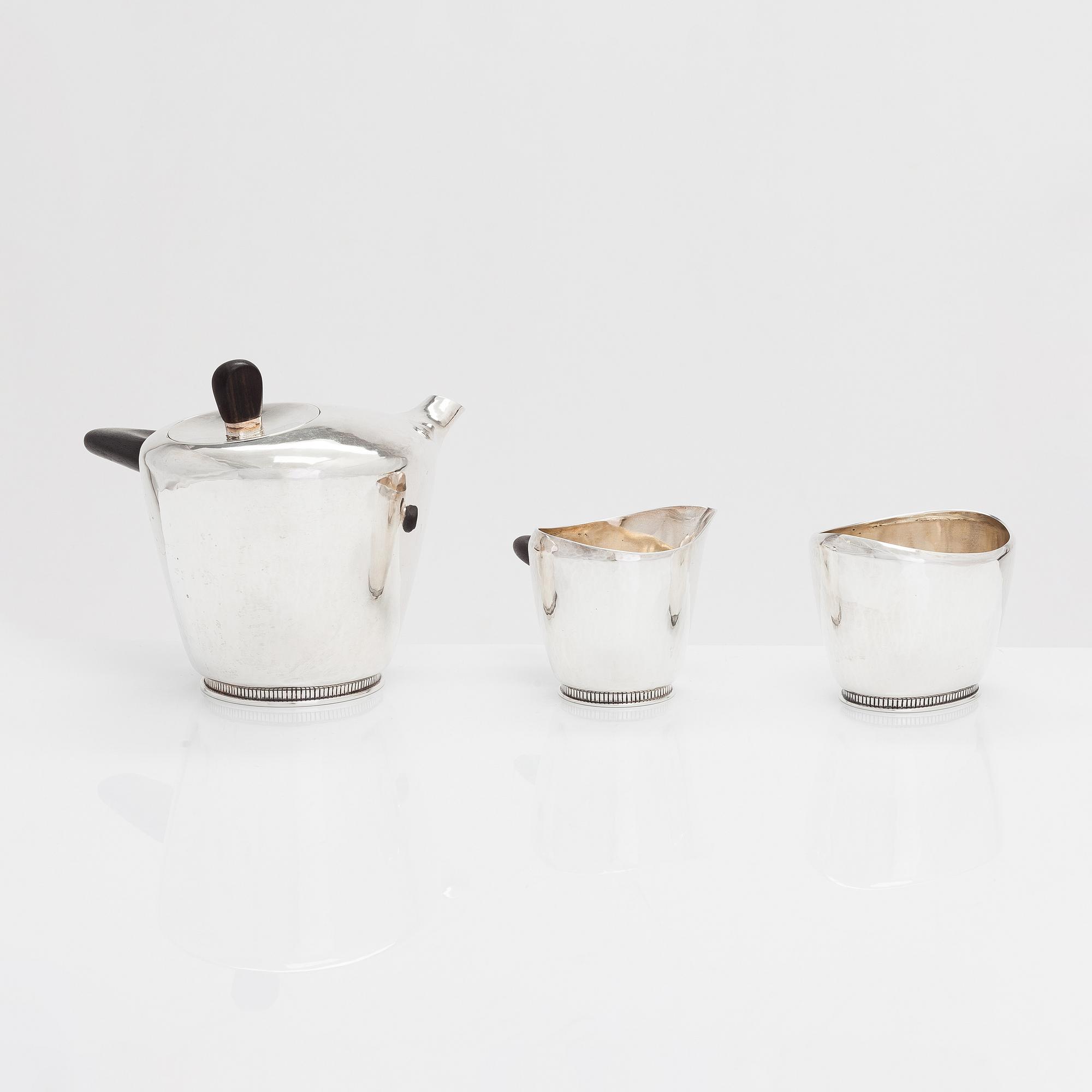 Hannes Niemi, a 3-piece silver hot chocolate/ coffee set, Helsinki 1955.