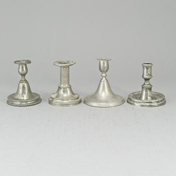 4 pewter candlesticks, one Hans Wicksten, Västerås 1806.