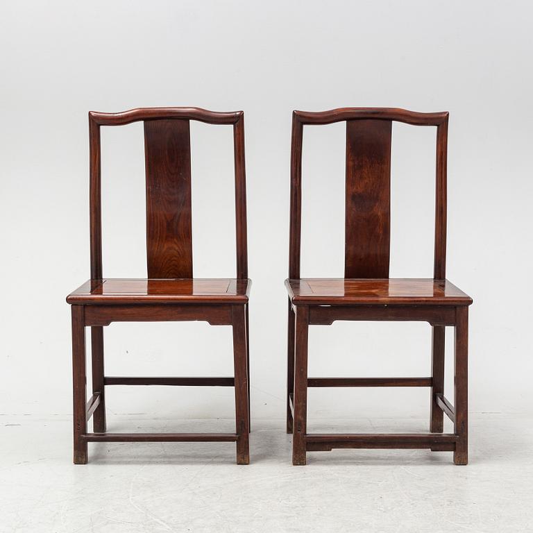 A pair of hardwood chairs, late Qing dynasty.