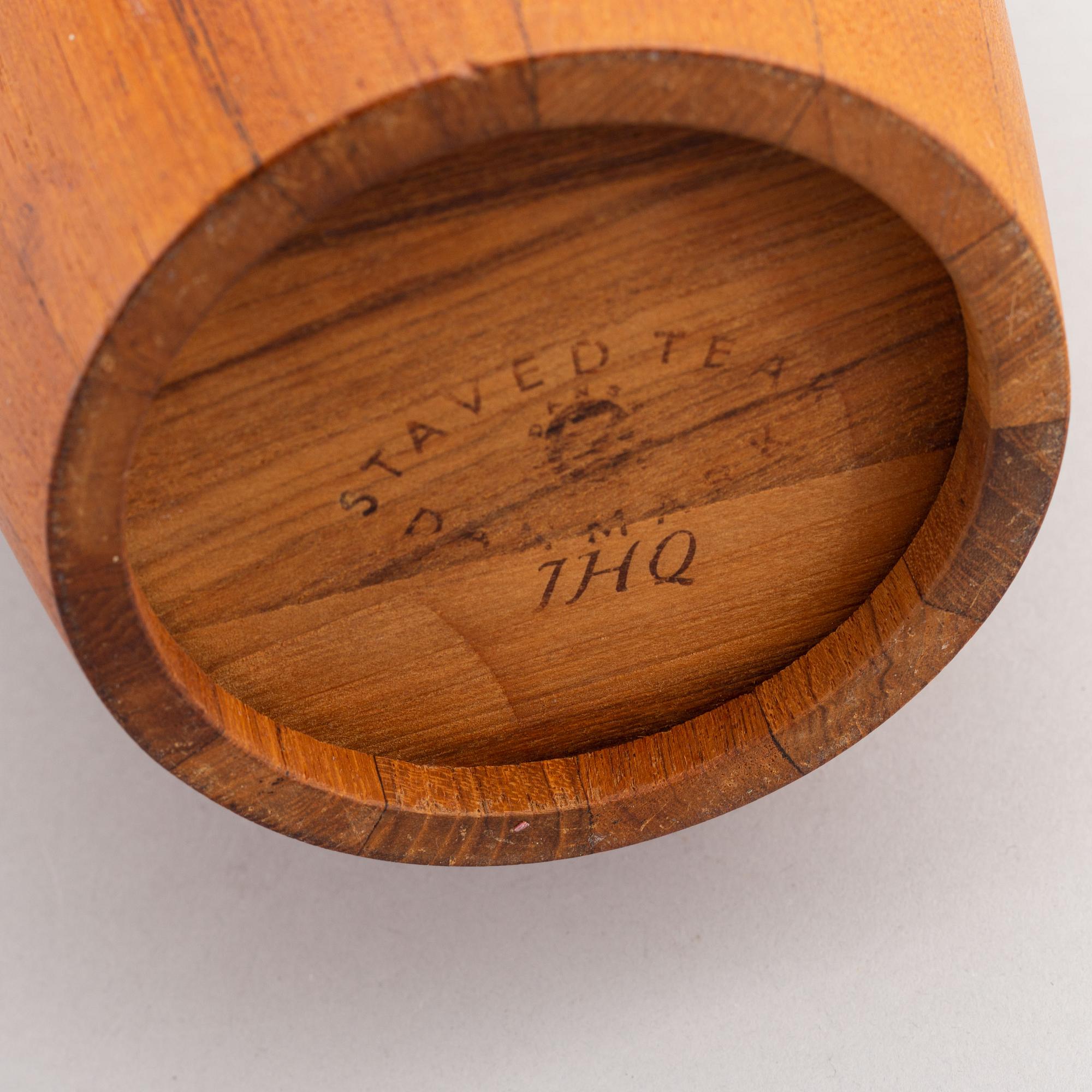 A 1950s 'Congo' teak ice bucket by Jens Quistgaard, Dansk Designs, Denmark.