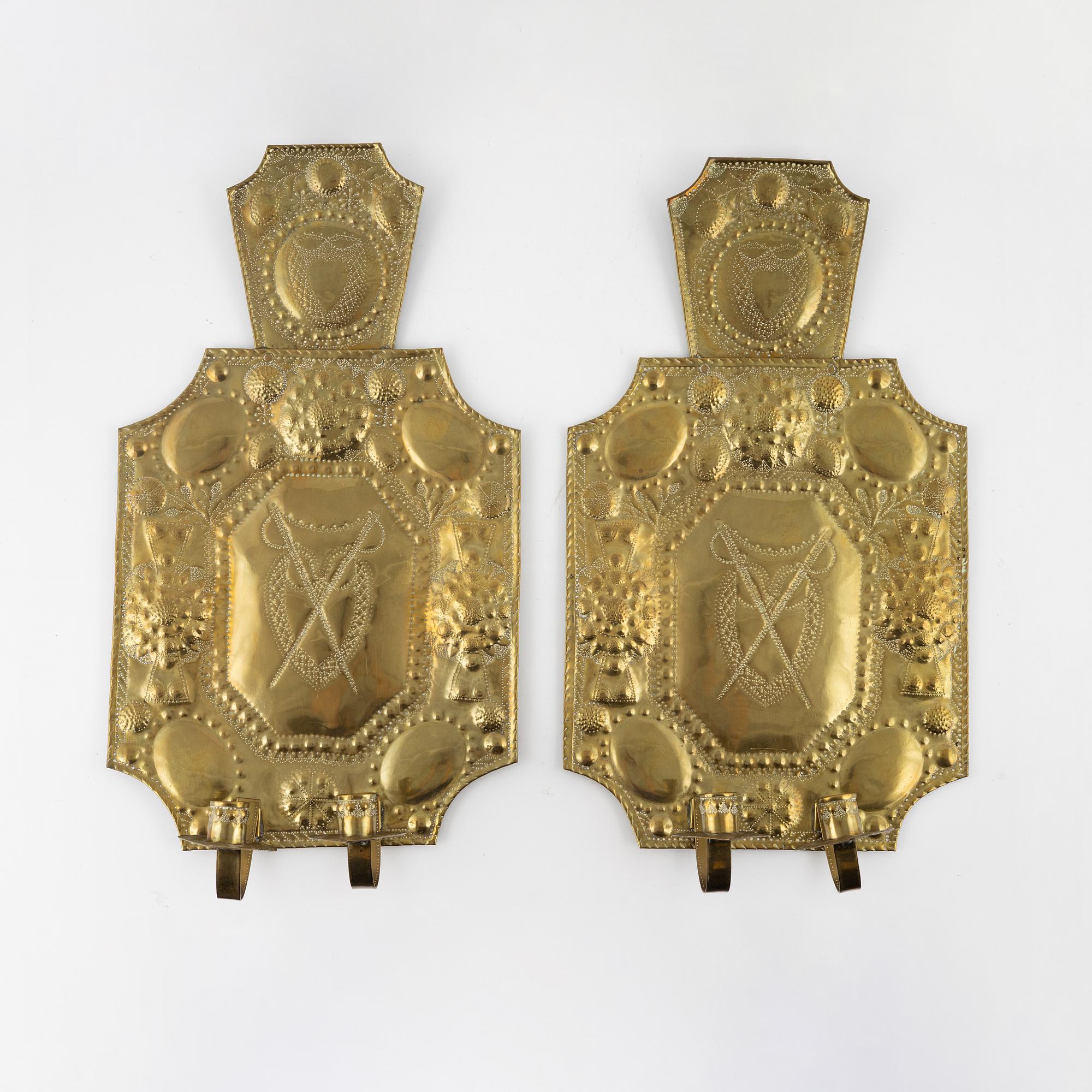 A pair of brass wall sconces, 19th Century.