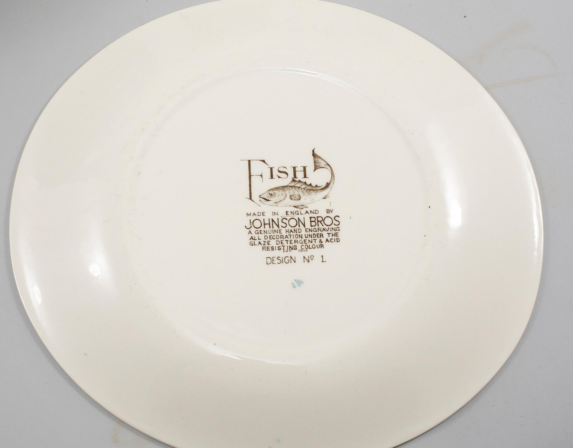 FISKTALLRIKAR, 13 st, flintgods, "Fish", Johnson Bros, England, 1900-talets andra hälft.