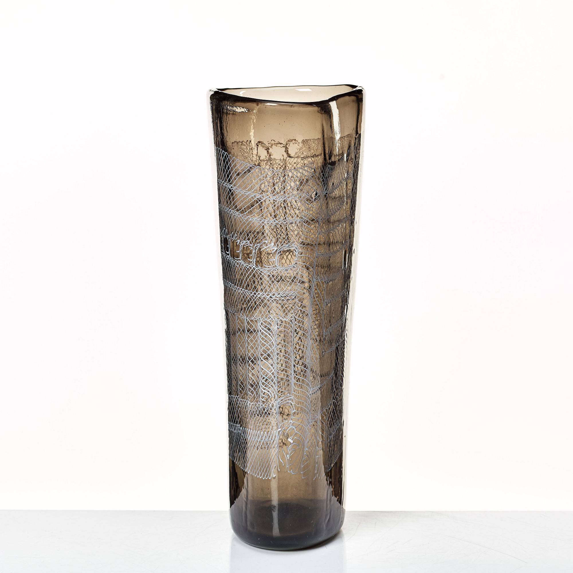 Paolo Venini, a smoke coloured "Mosaico Zanfirico" vase, Murano, Italy 1950's.