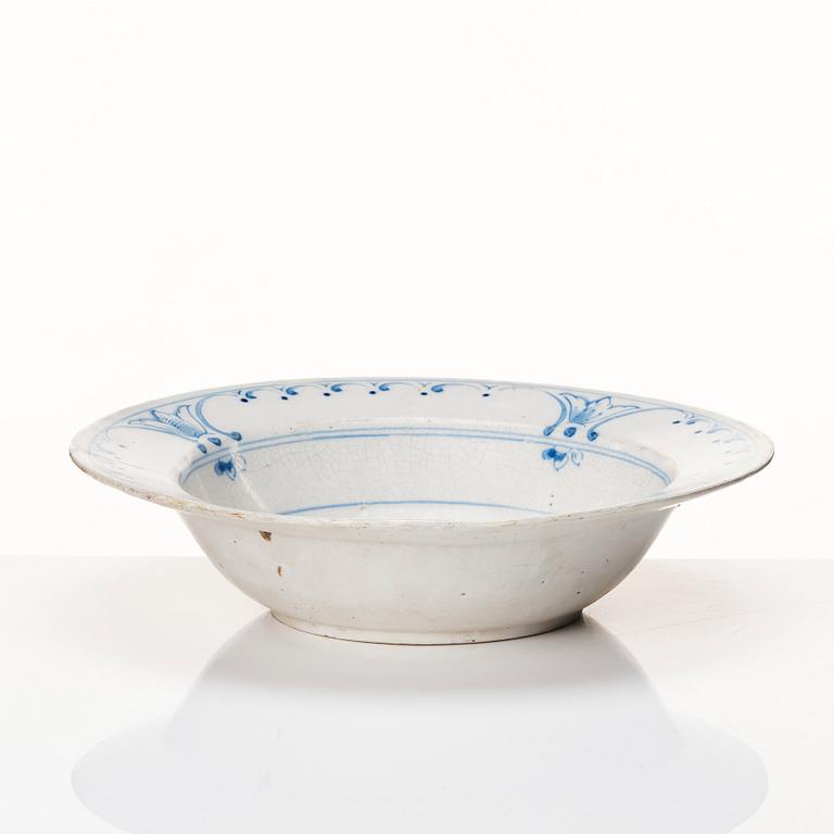 A Swedish Rörstrand faience basin, dated 17/12 1761.