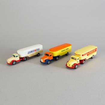 A lot of three Tekno trucks, Denmark, 1960s.