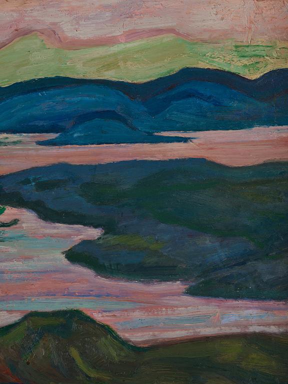 Helmer Osslund, Crimson skies, scene from the High Coast in the north of Sweden.